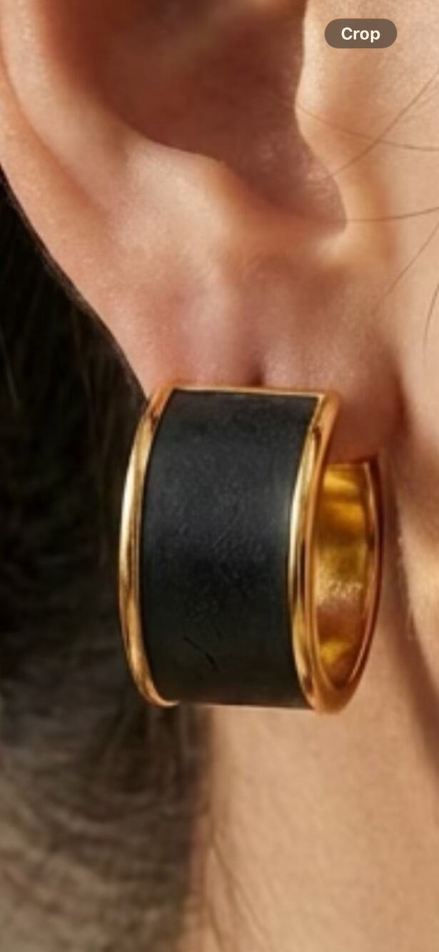Vintage Monet Navy Enamel Gold Tone Hoop Earrings 1980s Bold Cuff Style